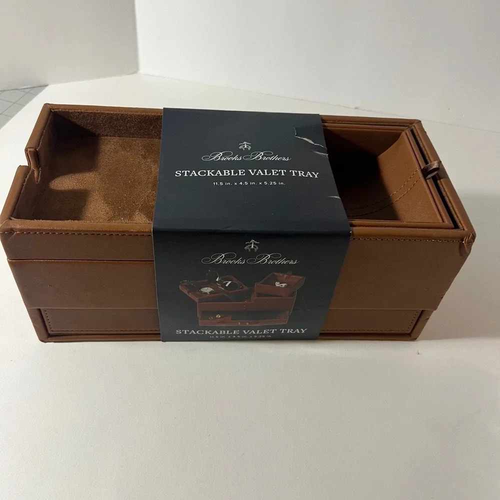 Brooks Brothers Stackable Valet Tray Cognac Brown Faux Leather New GF2617-BRA